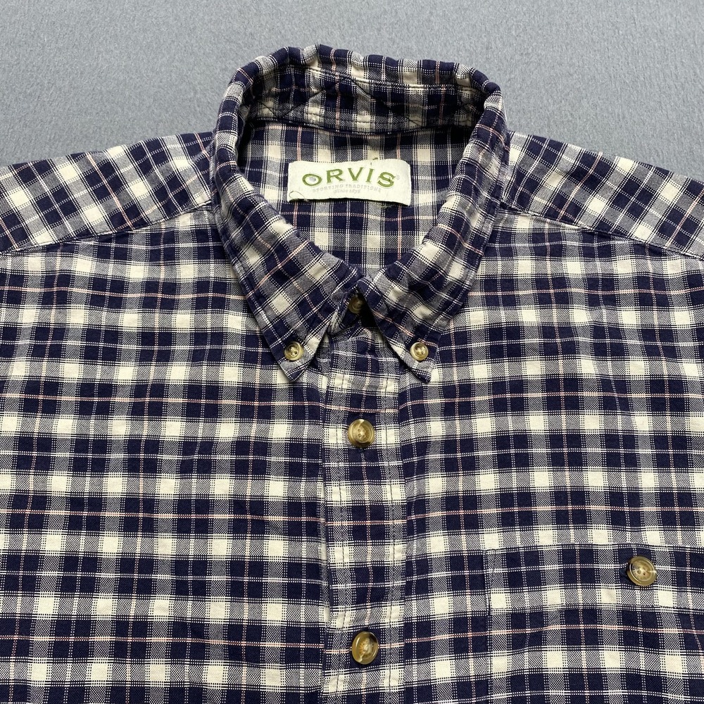 Orvis Shirt Mens Large Blue White‎ Plaid Button Down Long Sleeve Casual - Picture 2 of 7